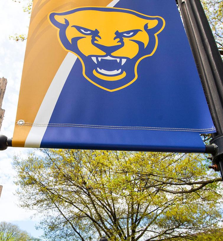 Wayfinding sign with Pitt Panther